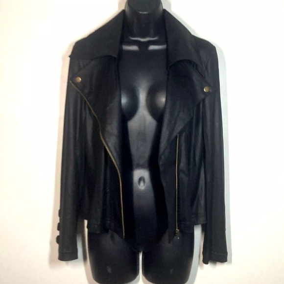Clara Sun Woo S Moto Jacket Liquid Leather faux leatherPolyester Stretch Black - Picture 3 of 11
